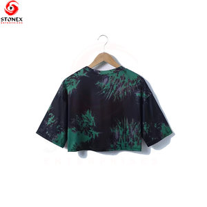 Top Corto de Cintura Alta con Estampado Tie-Dye para Mujer, con Logotipo y Diseño Personalizados, Tejido Transpirable y Ecológico - Product Image 3