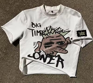 T-shirts unisexes surdimensionnés en coton 100% blanc tricoté avec logo sérigraphié sur le devant, style streetwear, 200g, vente en gros - Product Image 5