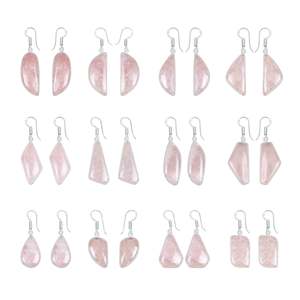 Natural Rose Quartz Crystal Pair Set Different Style Healing Crystal Jewelry At Best 925 Sterling Silver Fine <b>Clip</b>-on Earrings - Product Image 1