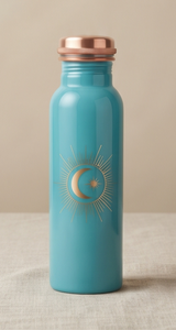 Bouteille d'eau en cuivre émaillée artisanale, motif artistique céleste de luxe, flacon ayurvédique pour le fitness, récipient écologique pour boissons - Product Image 4