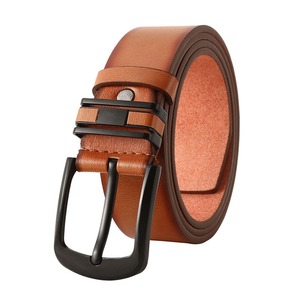 Cinturón de Cuero Genuino de Color Sólido con Hebilla de Pin, Estilo Casual Negro, Ancho de 3.5CM, Cinturón Duradero para Hombre - Product Image 5