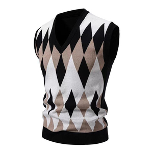 Factory Wholesale Men's <b>Sweater</b> OEM ODM Custom Men V Neck Multi Color <b>Argyle</b> Sleeveless Knit Vest - Product Image 5