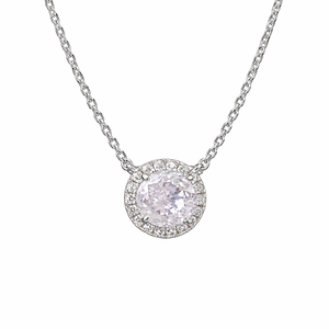 925 Sterling <b>Silver</b> Diamond Halo <b>Pendant</b> Necklace Minimalist Design Polished Finish <b>Chain</b> Women Gift - Product Image 1