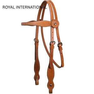 Brida de cuero genuino premium Royal International para caballo, estilo western, ajustable, para equitación y entrenamiento. - Product Image 1