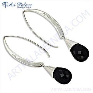 Pendientes de gota de agua de ónix negro chapados en plata Art Palace, pendientes colgantes vintage con engaste de bisel para mujer - Product Image 3