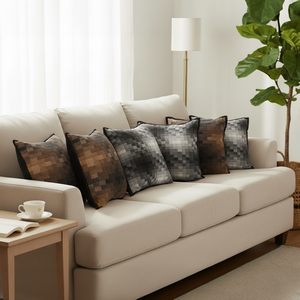 6PC Pixelated Comfort Decorative <b>Pillowcase</b> Set 3x 45cm <b>Square</b> Cushion Covers Caramel Throw Pillows - Product Image 4