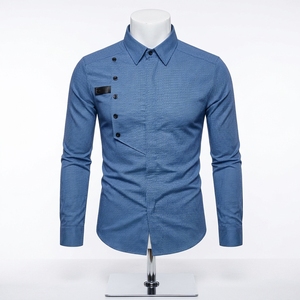 เสื้อเชิ้ตผู้ชายลำลองทรงเข้ารูป แขนยาว ผลิตตามแบบ OEM เป็นมิตรกับสิ่งแวดล้อม ระบายอากาศได้ดี ดีไซน์หรูหรา กระดุมด้านข้าง เหมาะสำหรับธุรกิจ งานสังสรรค์ และงานปาร์ตี้ - Product Image 6