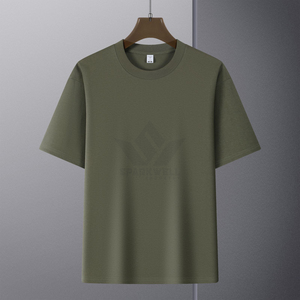 Camiseta de Algodón Verde Oliva para Hombre, Manga Corta, Cuello Redondo, Tejido Jersey Transpirable, Corte Regular, Color Sólido, Ropa Casual - Product Image 3