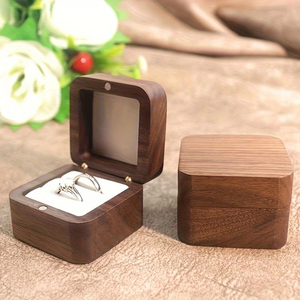 Anniversary Gift Engagement <b>Wedding</b> Ceremony Eco-Friendly Polished Double Square Wooden Ring Box - Product Image 1