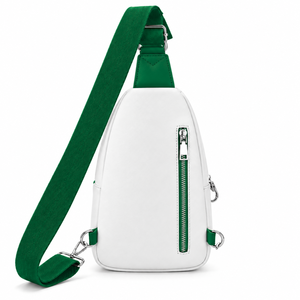 Iota Phi Lambda Sorority White <b>Green</b> Color Block PU Leather Crossbody Bag Adjustable Strap Multi-Compartment Sling <b>Backpack</b> - Product Image 5