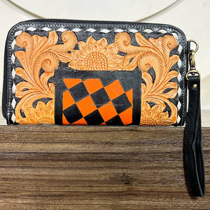 Pochette élégante en cuir véritable pour femmes, motif floral à carreaux, porte-cartes, pochette pour usage quotidien, portefeuille pour femmes - Product Image 3