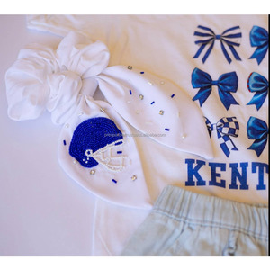 Élastique à cheveux multicolore fait main perlé, motif casque, réglable, pour le football, nœud pour cheveux, personnalisé, esprit scolaire, écologique - Product Image 1