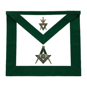 Tablier de Treillisier Maçonnique des Degrés Alliés Blanc avec Bordure Vert Foncé, Broderie Clés Croisées, Personnalisé, Vente en Gros, Régalia Cérémoniel - Product Image 5