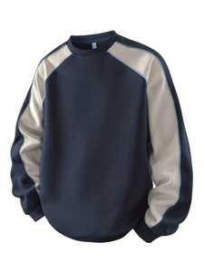 Sudadera de Hombre Azul Marino con Mangas Raglán, Cuello Redondo, Corte Regular, Tejido de Poliéster Transpirable, Estilo Casual para Otoño - Product Image 1