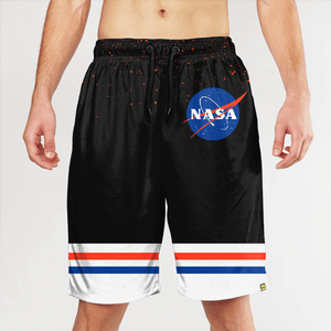 Pantalones Cortos Deportivos de Secado Rápido con Estampado Geométrico para Hombre, con Cordón en la Cintura, Diseño en Negro, Blanco, Rosa y Azul, Logotipo Frontal - Product Image 3