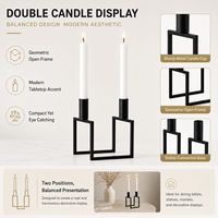 Vente en gros de porte-bougie double conique en métal géométrique moderne, noir et or, pour la décoration de table de mariage et de la maison