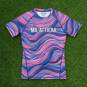 T-shirt de compression à manches longues pour homme, imprimé vague bleu rose, pour la gym, le fitness, la course, vêtement de sport performant, couche de base athlétique - Product Image 5