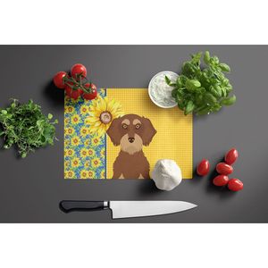 Tournesols d'été Planche à découper en verre trempé décorative de grande taille Wirehair Red Tan Teckel Cuisine Plats de service Assiettes - Product Image 3