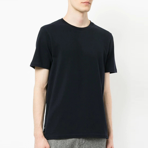 T-shirt en coton noir à manches courtes et col rond pour homme, coupe classique, style décontracté, jersey tricoté, couleur unie, teinture unie - Product Image 2