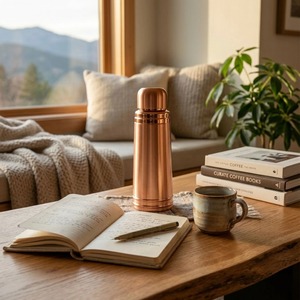 Bouteille d'eau en cuivre SignoraWare, design minimaliste, portable, pour les voyages, avec couvercle - Product Image 5