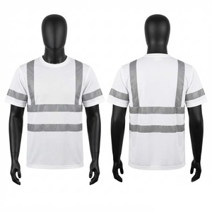 เสื้อยืดทำงานใยฝ้าย/ใยไผ่ 220 กรัม รุ่นพรีเมียม ระบายอากาศได้ดี สีขาว แถบสะท้อนแสง คอกลม พิมพ์โลโก้ตามสั่งด้วยระบบดิจิตอล - Product Image 1