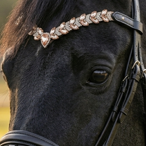 Cabezalera de Cuero de Lujo para Caballo, con Cristales Marquise Color Champán, Forma de V, Cosida a Mano, Personalizable, para Doma y Adornos Ecuestres - Product Image 6