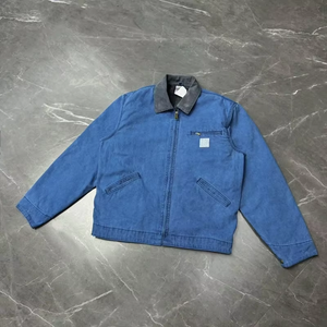 Blouson Bomber en Toile pour Homme, Col Rabattu, Fermeture Éclair, Style Workwear, Couleur Unie, Coupe Classique, Hiver, Vintage, Respirant - Product Image 1
