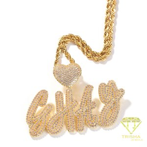 Luxury Iced Out Custom <b>Name</b> Pendant Necklace Sweetheart Heart Design Rhinestone Personalized Hip Hop Jewelry Fashion Cuban <b>Chain</b> - Product Image 4