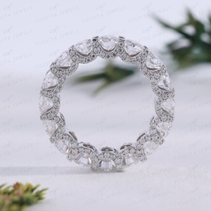 Elegante Anillo de Eternidad con Diamantes Cultivados en Laboratorio, Corte Rosa, Pavé Lateral de Corte Redondo, Oro Blanco, Anillo de Novia, Joyería de Regalo para Mujer - Product Image 2
