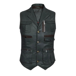 Nouvelle veste sans manches décontractée pour homme en cuir véritable, coupe-vent 100 % polyester, style moto britannique, pour l'extérieur - Product Image 2