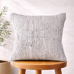 Minimal Tufted Bohemian <b>Moroccan</b> Cotton Pillowslip Handloom Weave Textured <b>Bedding</b> Boho Pillow 45x45 Throw Pillow Cover - Product Image 3