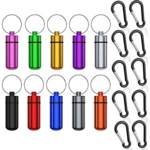 Portable Aluminum Pill Case Keychain Waterproof Mini Metal Box 10 Pack 10 Carabiner Clips Small Portable Pill Organizer Pocket - Product Image 1