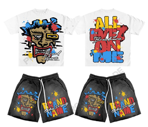 Custom Eco-Friendly Summer Streetwear Rhinestone Silk Screen Printed Two-Piece 100% Organic Cotton Sweat Shorts <b>Sets</b> for Men - Product Image 1