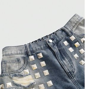 Pantalones Cortos de Mezclilla Personalizados para Hombre, Estilo Y2K, con Tachuelas, Desgastados, Anchos, Estilo Punk Grunge, Cintura Elástica, Estilo Hip Hop - Product Image 3