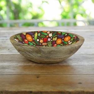 Juego de 4 tazones de madera hechos a mano con estampado de vegetales en esmalte, platos para servir ensalada, vajilla rústica para cocina de estilo farmhouse. - Product Image 4