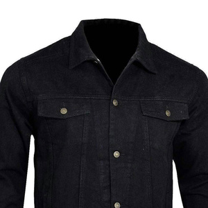 Veste en jean pour homme, style motard, col rabattu, fermeture éclair, coton lavé, coupe classique, couleur unie, poches, vêtements d'automne - Product Image 2
