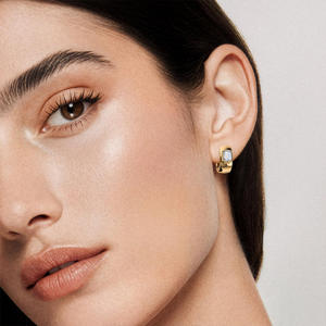 Bezel-Set <b>Emerald</b> Cut Diamond Hinged Hoop <b>Earrings</b> - Product Image 3
