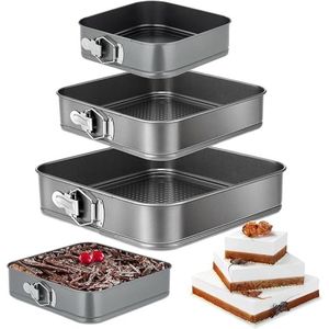 Set di Teglie per Torte con Fondo Rimovibile, Antiaderenti in Acciaio al Carbonio, 3 (4, 7, 9 Pollici) Teglie Quadrate per Cheesecake - Product Image 3