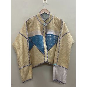 Veste Kantha Premium à Col Mandarin et Patchwork, Manches Chauve-Souris, en Coton Non Tissé Écologique à Séchage Rapide, pour Femme, Collection Automne - Product Image 1