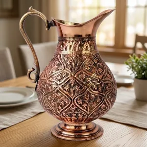 Carafe à eau en fer pur gravée avec poignée en laiton ornée, service de table traditionnel ayurvédique, vaisselle, décoration de table - Product Image 3