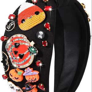 Diadema Negra Duradera de Halloween con Cuentas, Hecha a Mano, con Calabaza, Dulces, Calavera y Cristales, Accesorio para el Cabello para Mujeres y Niñas 2026 - Product Image 1