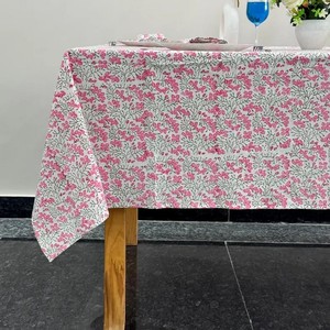 Indian Handmade Cotton Pink Floral Pattern Customizable Sizes Eco-Friendly Durable Reusable <b>Table</b> <b>Cover</b> for Weddings and Parties - Product Image 5