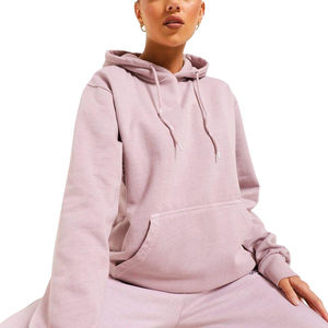 Unisex Oversized Hooded Sweatshirt Solid <b>Pink</b> Fleece Casual Hoodie Regular Length Plain Dyed Knitted Cotton - Product Image 2