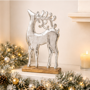 Sculpture de renne en métal argenté moderne faite à la main pour base en bois, figurine de Noël élégante pour la maison, la table, les fêtes et les mariages - Product Image 4