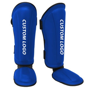 Espinilleras de Cuero Azul y Negro FAHAD BOXING GEAR - La Más Alta Calidad, Duraderas y Ecológicas, Colores/Logotipos Personalizables, Precio Razonable - Product Image 1