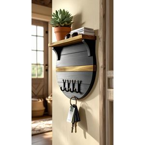 Porte-clés en bois fait main écologique, design artisanal durable, organisateur mural pour courrier et clés - Product Image 1