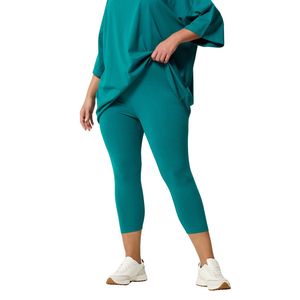 Custom Wholesale Women Plus Size High Waisted Capri Yoga Leggings Solid Four-Way Stretch Fitness Workout <b>Pants</b> OEM ODM - Product Image 2