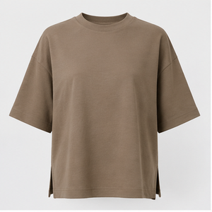 Camiseta Oversize de Mujer con Cuello Redondo, Hombros Caídos y Manga Corta en Color Taupe, Modelo WTS-0106 - Product Image 1