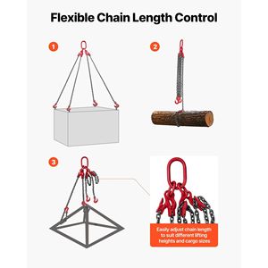 Sling en chaîne en acier allié G80 robuste 3/8 x 10 pi avec 4 crochets de préhension, capacité de levage de 22900 LBS - Product Image 6