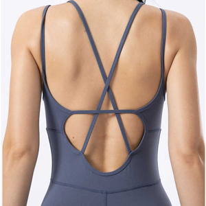 Women Seamless Yoga Jumpsuit Full Length High Waist Racerback Cut-Out <b>Mesh</b> Detail Four-Way Stretch Gym Wear - Product Image 6
